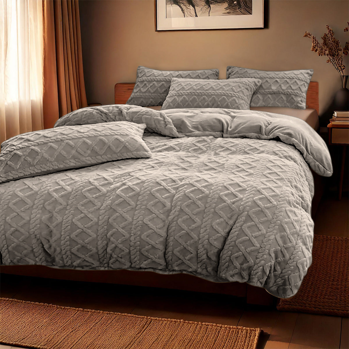 Dekbedovertrek Set Jacquard Teddy Stone