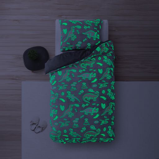 Dekbedovertrek Glow in the dark - Dinosaurus Grijs