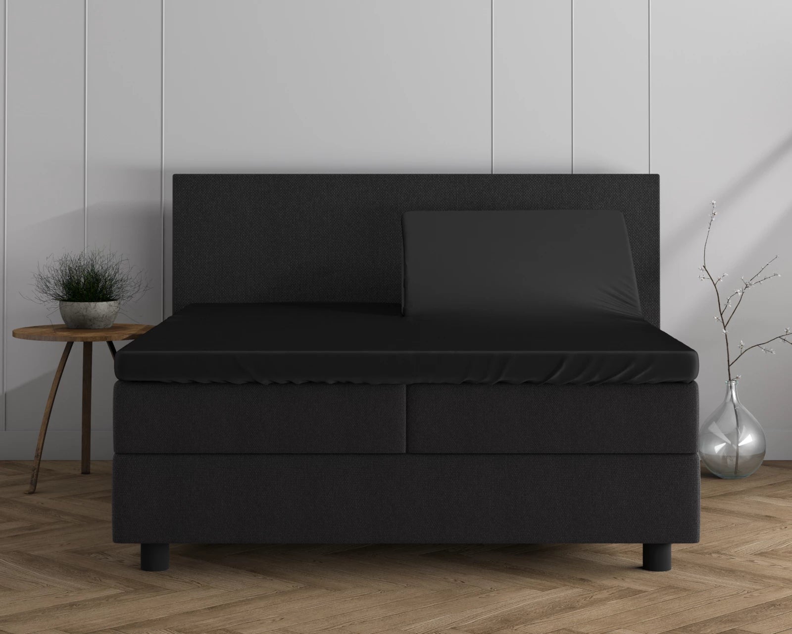 Dubbel Jersey Splittopper Hoeslaken Zwart