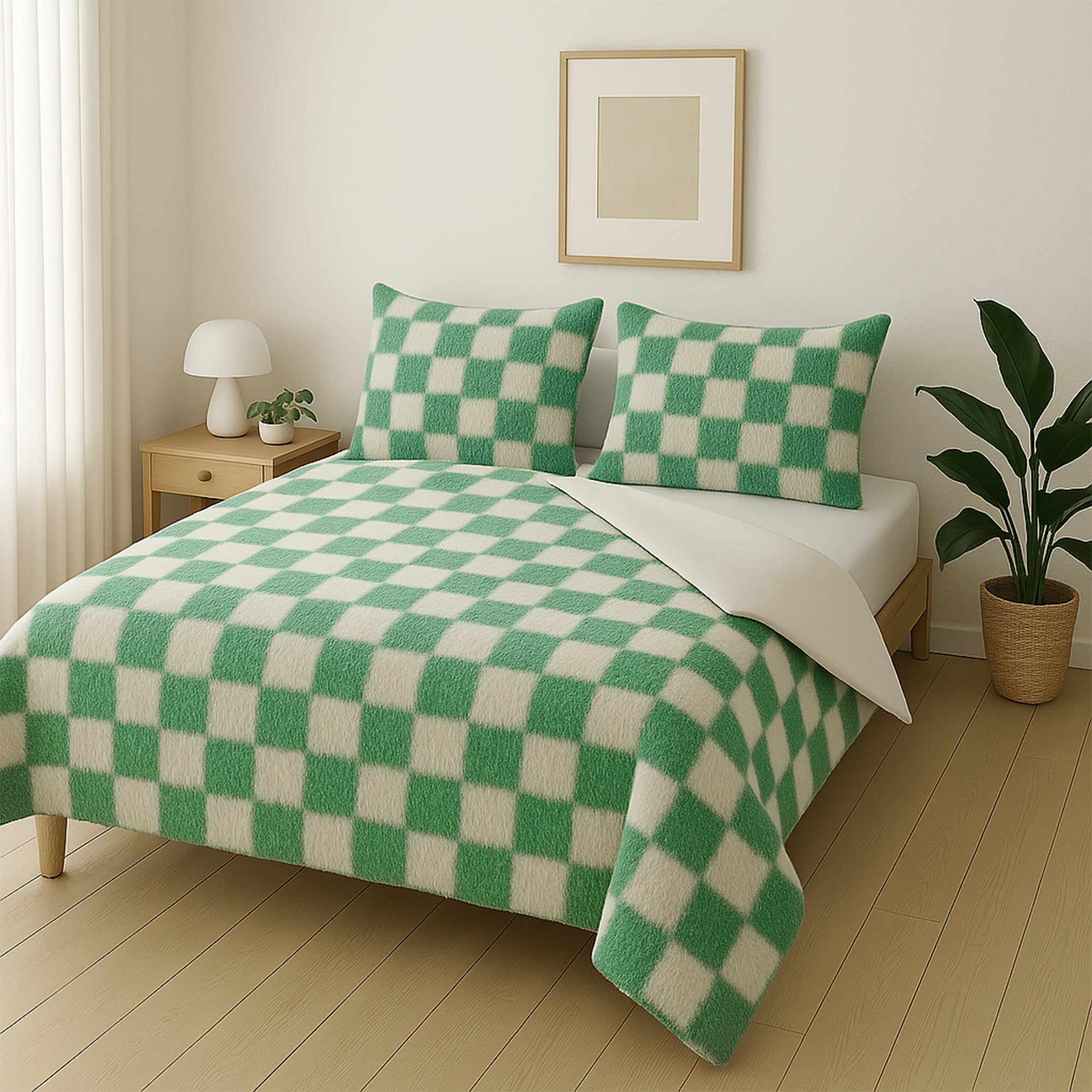Dekbedovertrekset Soft Velvet Fleece Chess Groen
