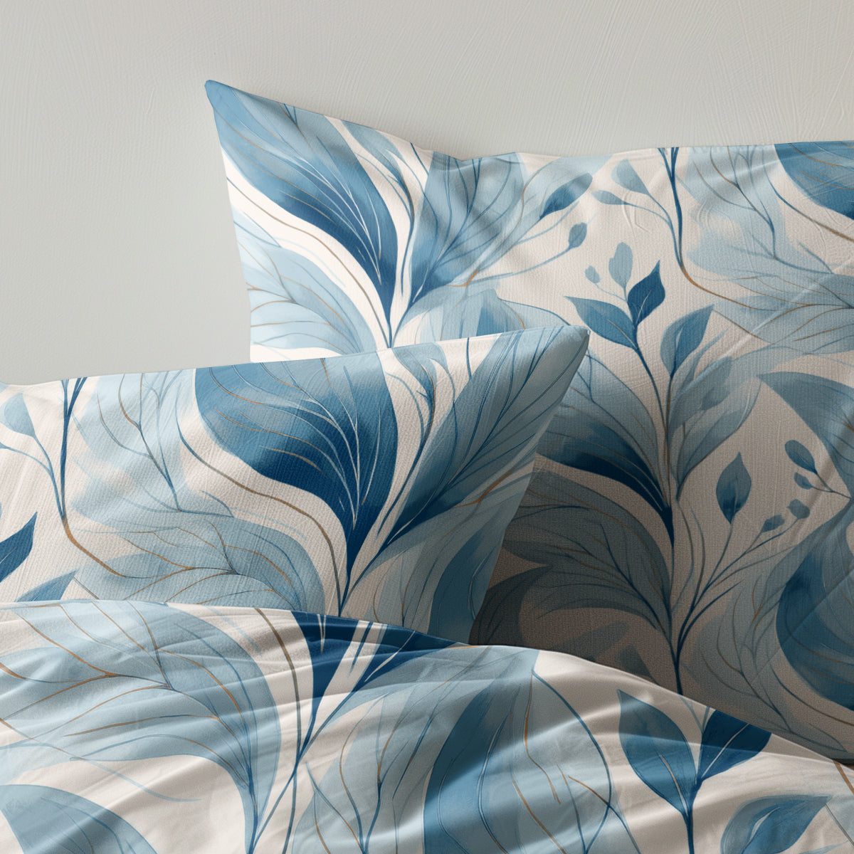 Dekbedovertrek Set Microvezel Blue gold leafs
