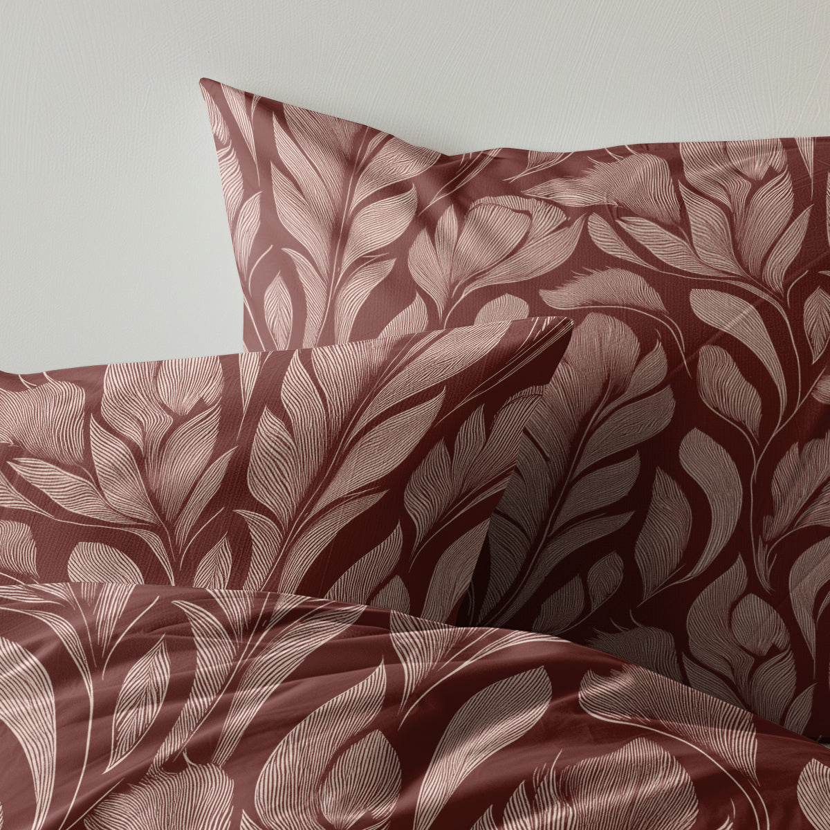 Dekbedovertrek Set Microvezel Burgundy leafs
