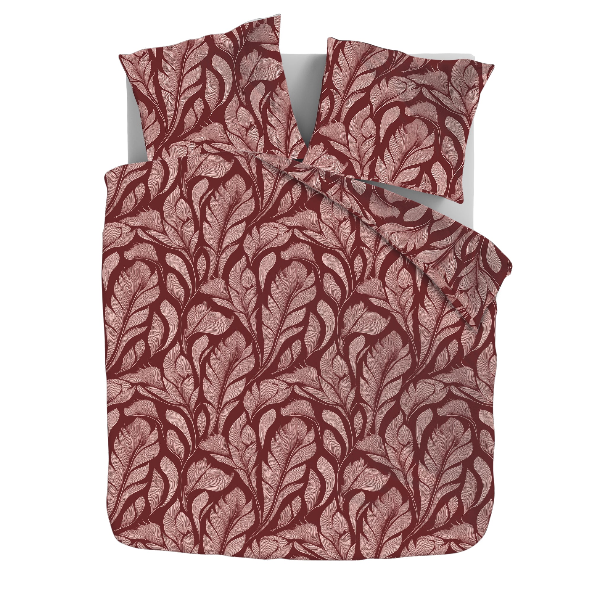 Dekbedovertrek Set Microvezel Burgundy leafs
