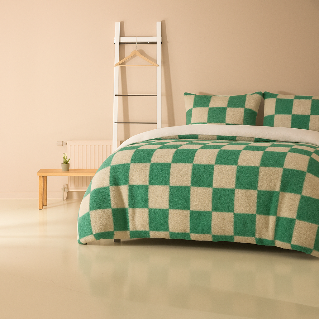 Dekbedovertrekset Soft Velvet Fleece Chess Groen