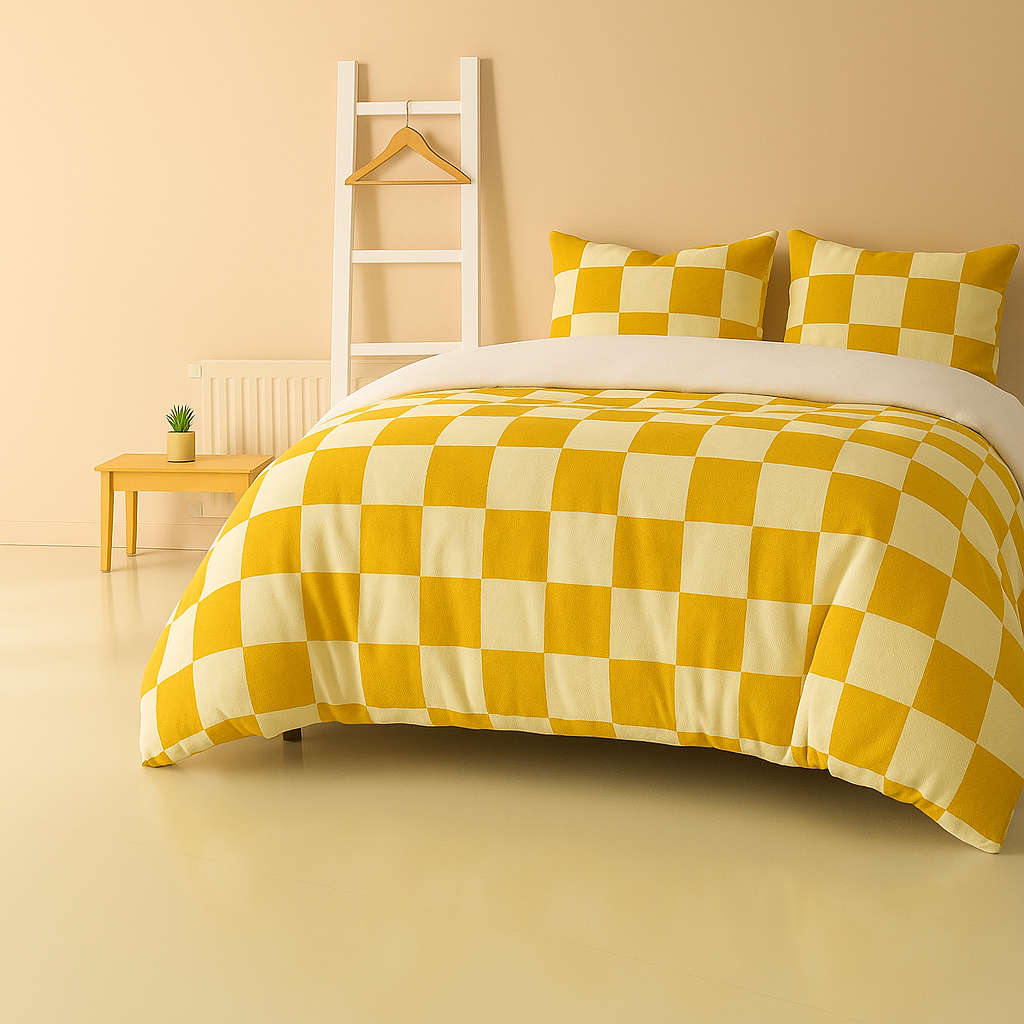 Dekbedovertrekset Soft Velvet Fleece Chess Geel