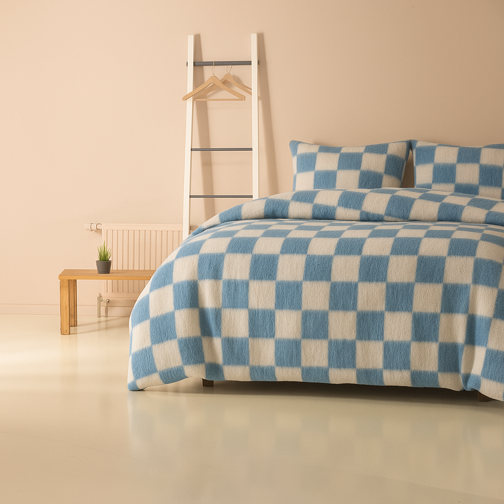 Dekbedovertrekset Soft Velvet Fleece Chess Blauw