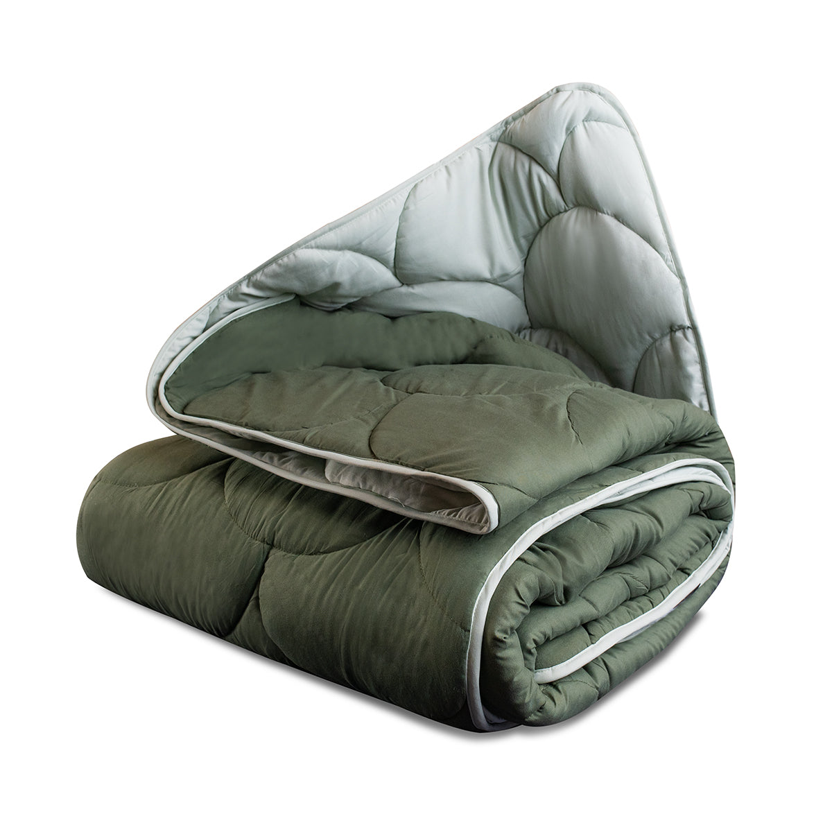 Dekbed Zonder Overtrek Mat Satijn Grey/Olive Green