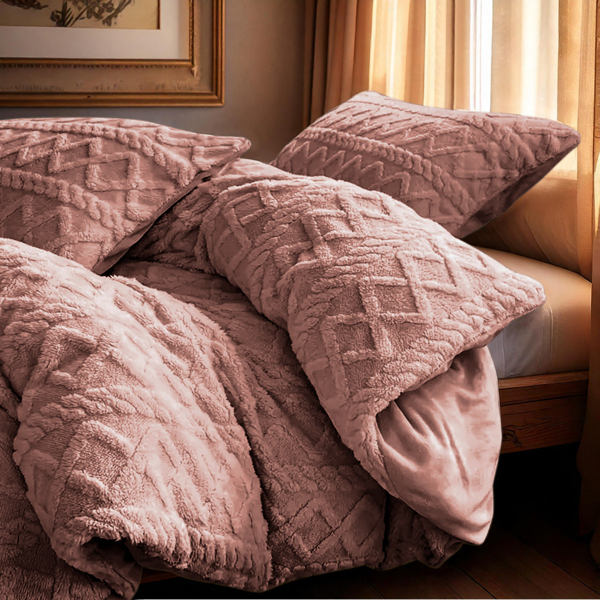 Dekbedovertrek Set Jacquard Teddy Peach