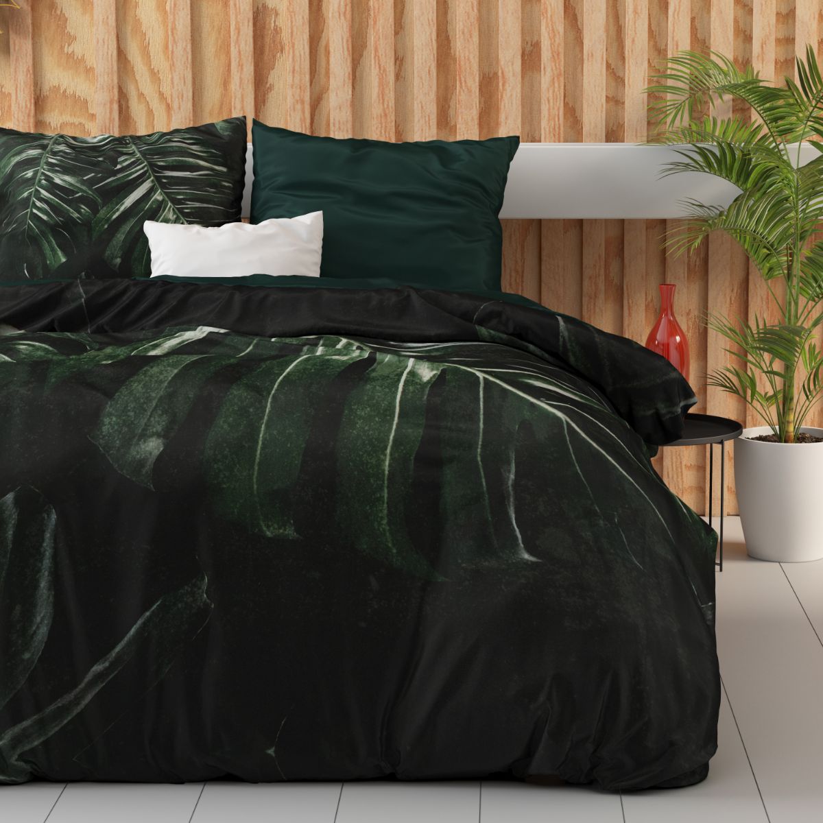 Katoen Satijnen Dekbedovertrek Art Deco Monstera Groen