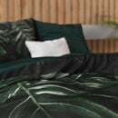 Groene Katoen Satijnen Beddengoedset met Art Deco Monstera Design