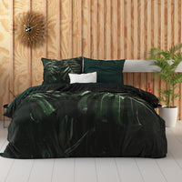 Luxe Satijnen Dekbedovertrek met Art Deco Monstera Patroon in Groen