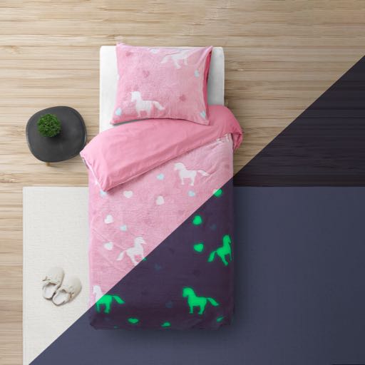 Dekbedovertrek Glow in the dark - Unicorn Roze