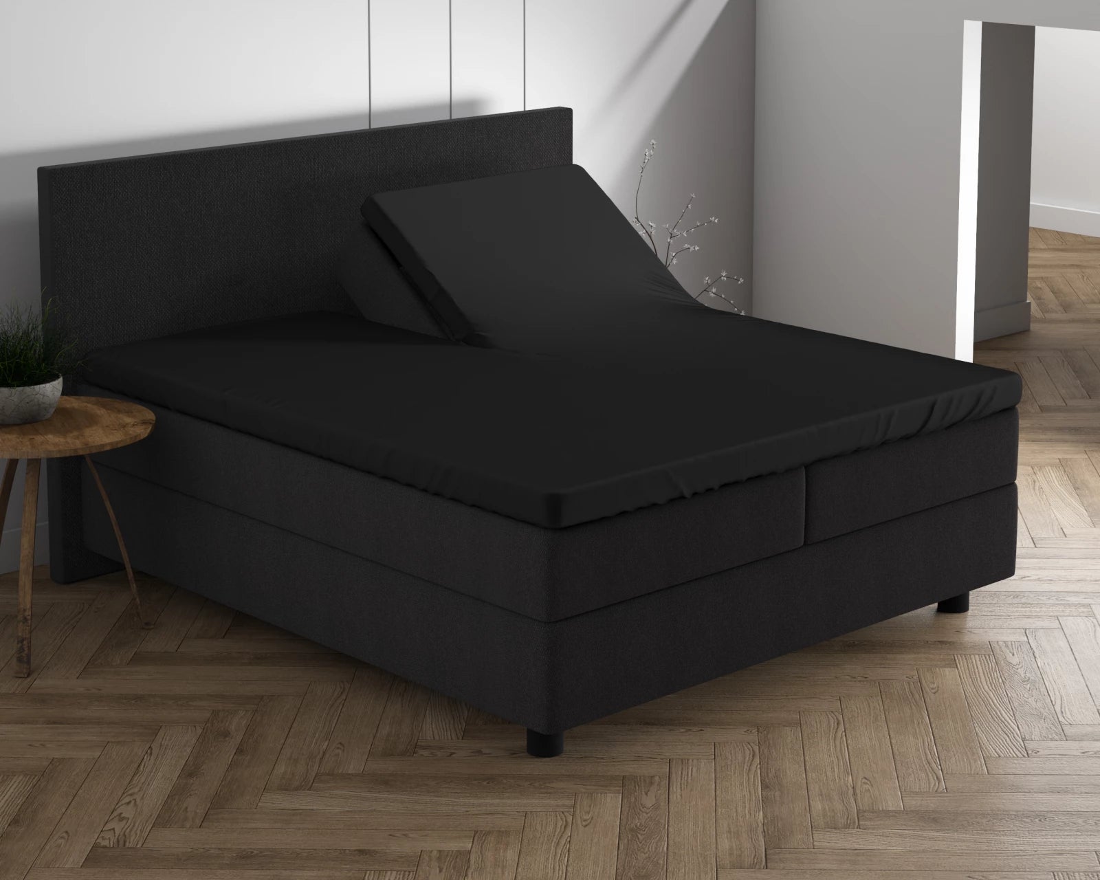 Dubbel Jersey Splittopper Hoeslaken Zwart