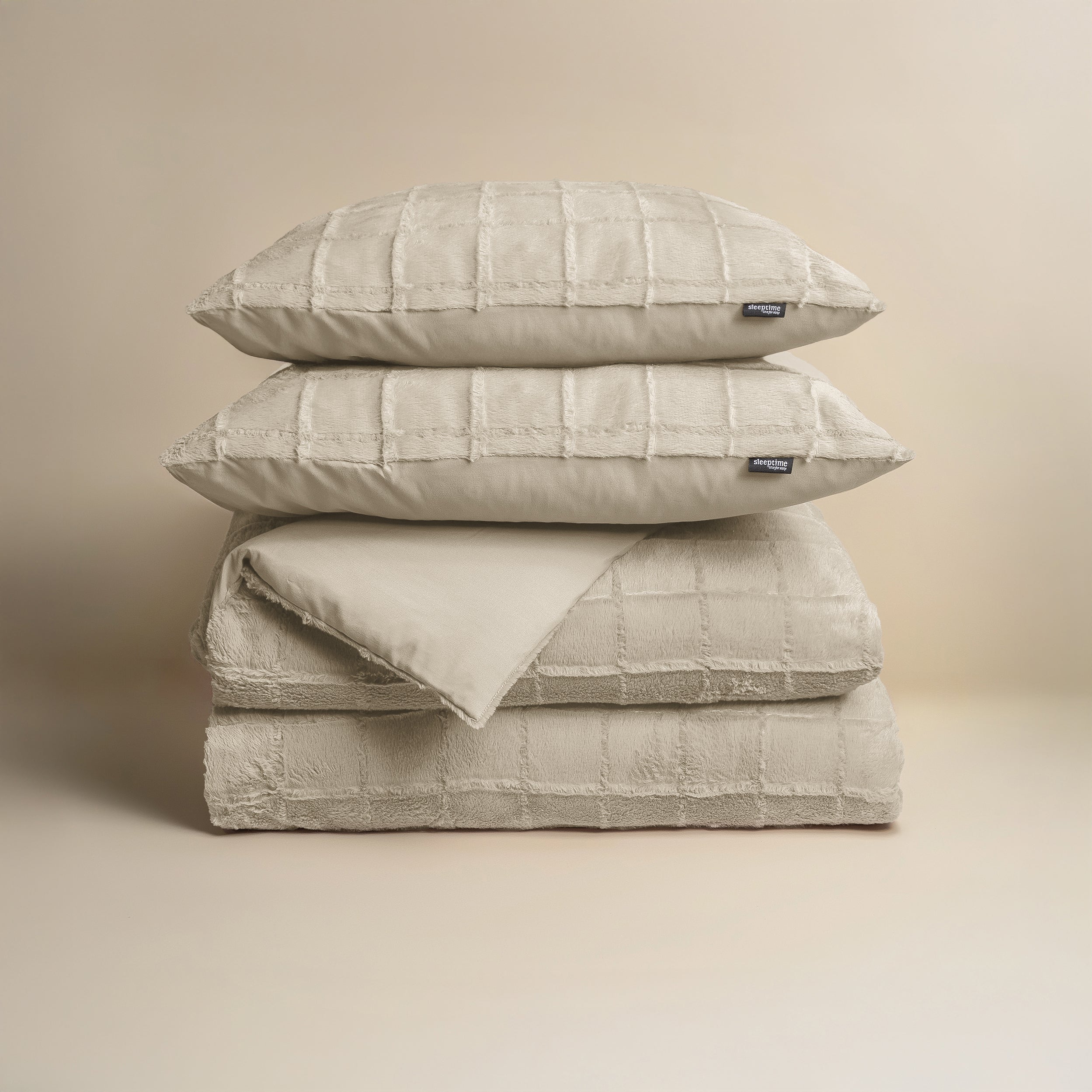 Dekbedovertrekset Faux Fur Check Beige