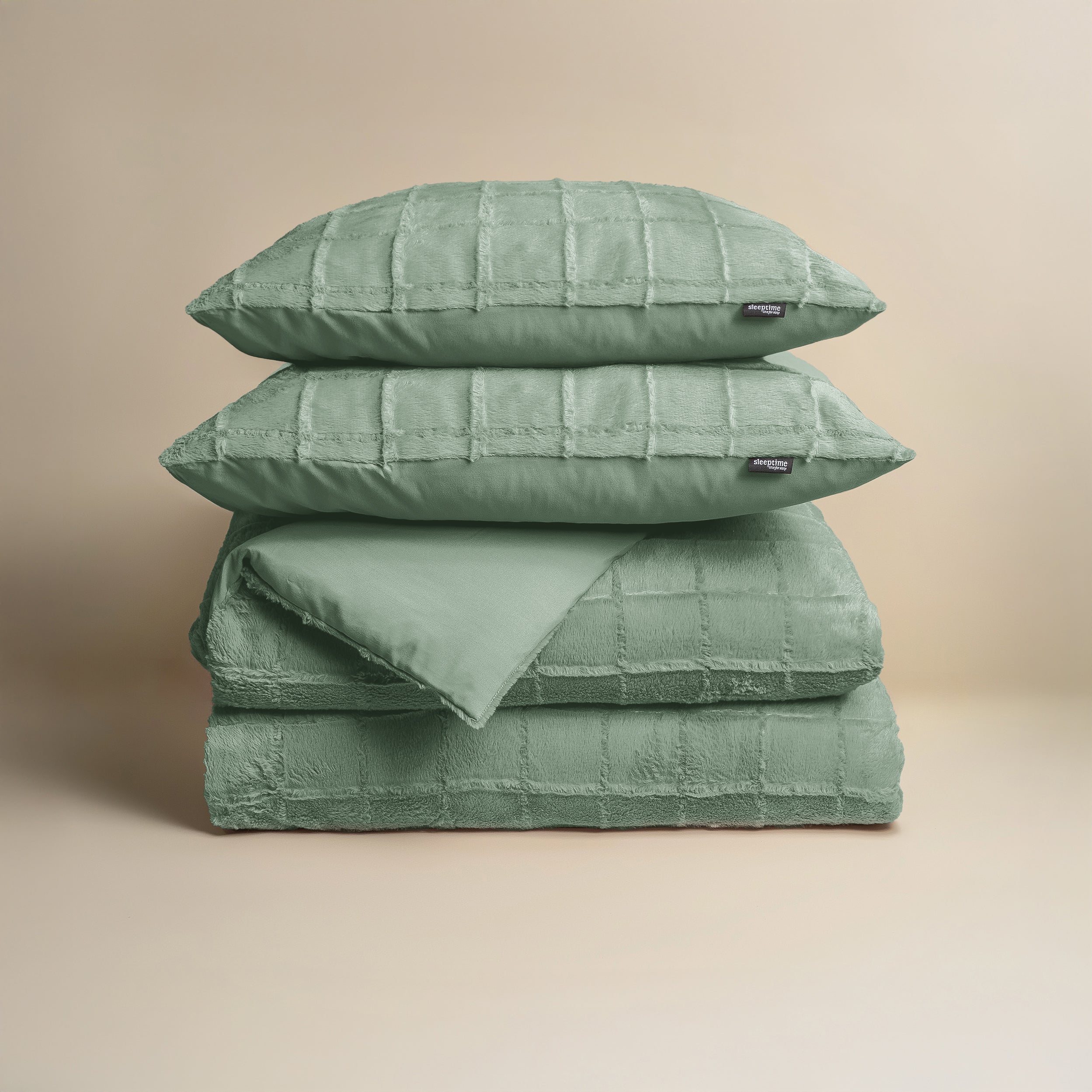 Dekbedovertrekset Faux Fur Check Donker Groen