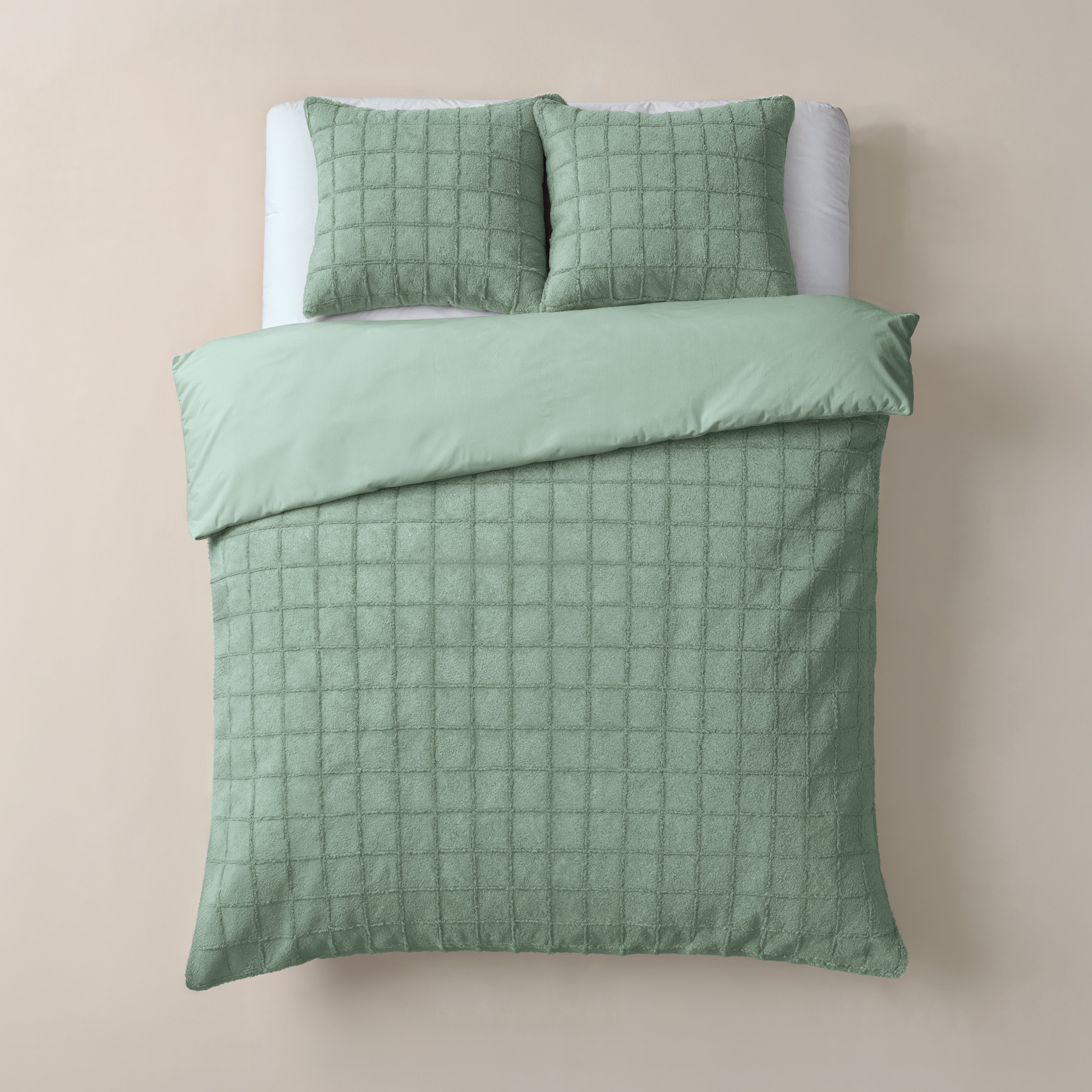 Dekbedovertrekset Faux Fur Check Donker Groen