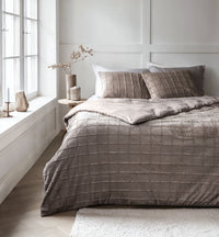 Dekbedovertrekset Faux Fur Check Taupe