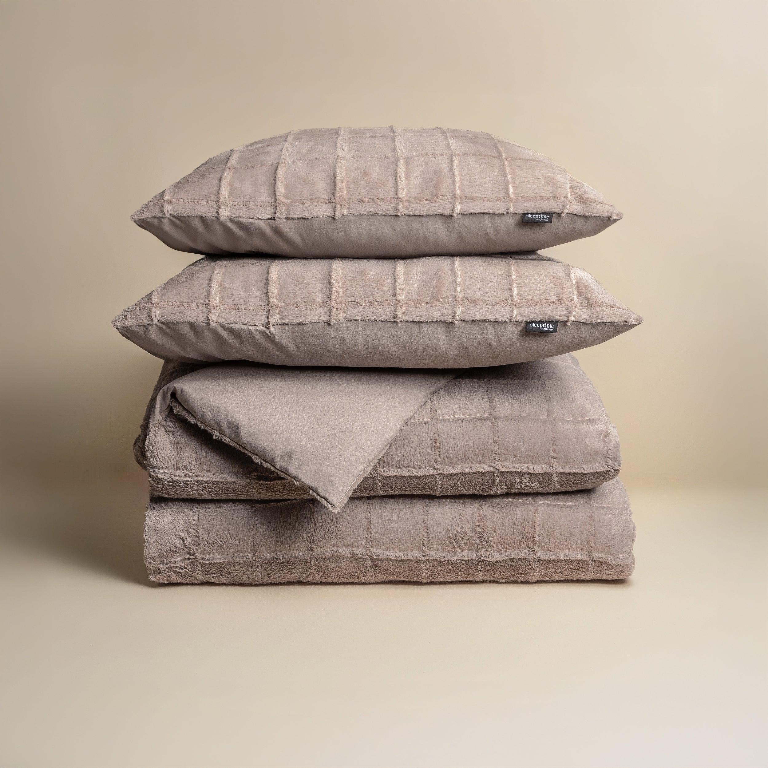 Dekbedovertrekset Faux Fur Check Taupe