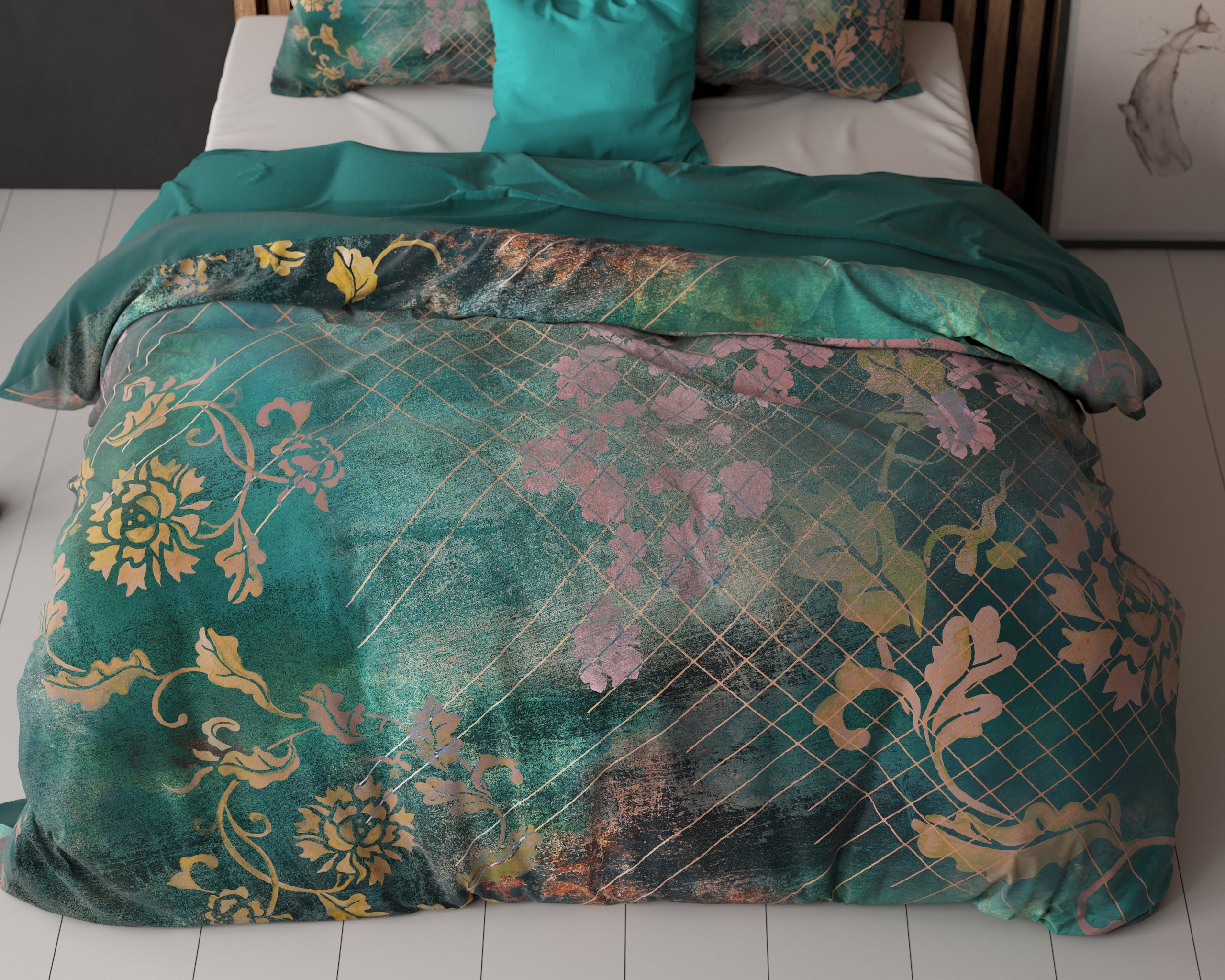 Dekbedovertrekset Raddison Flower Groen