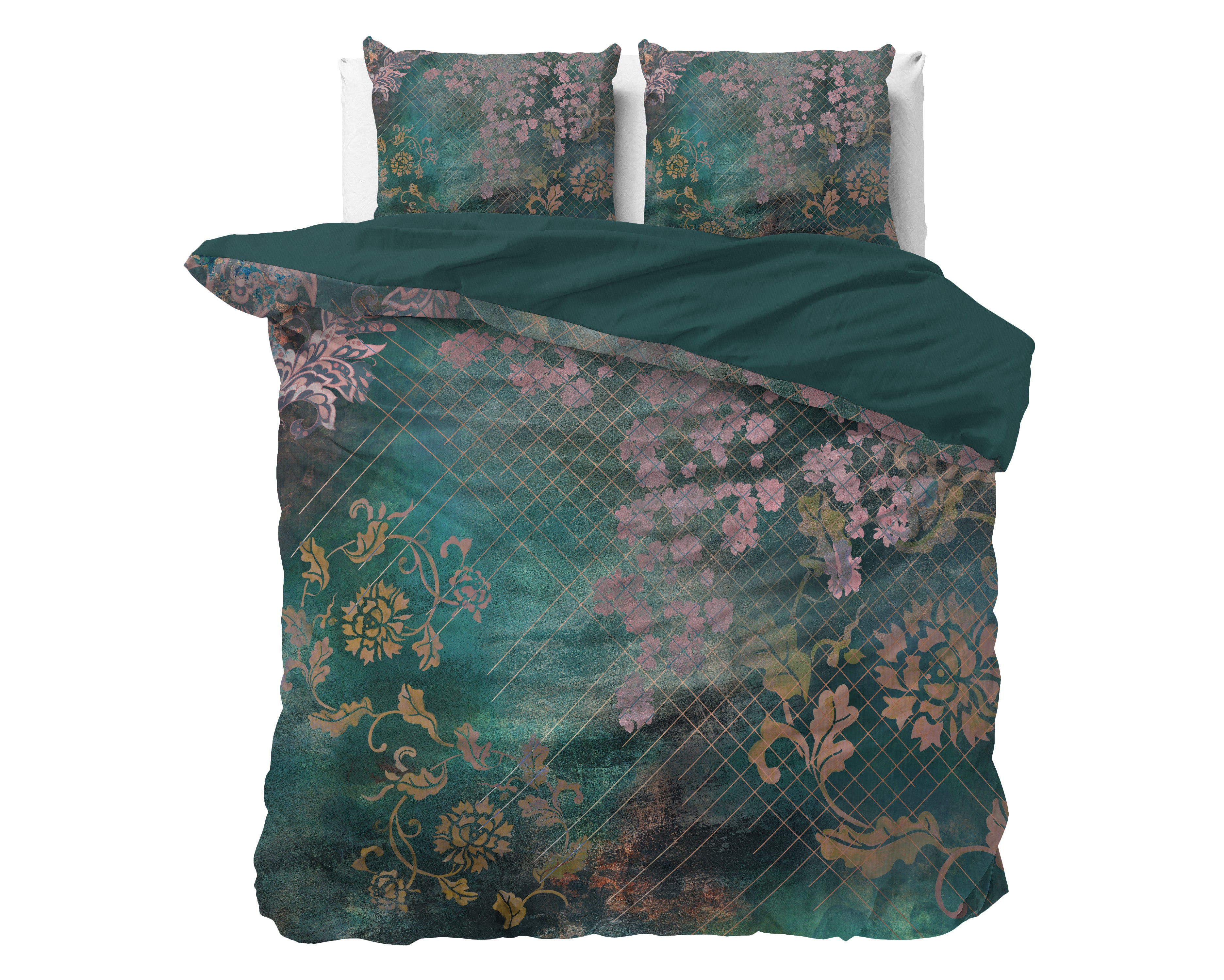 Dekbedovertrekset Raddison Flower Groen