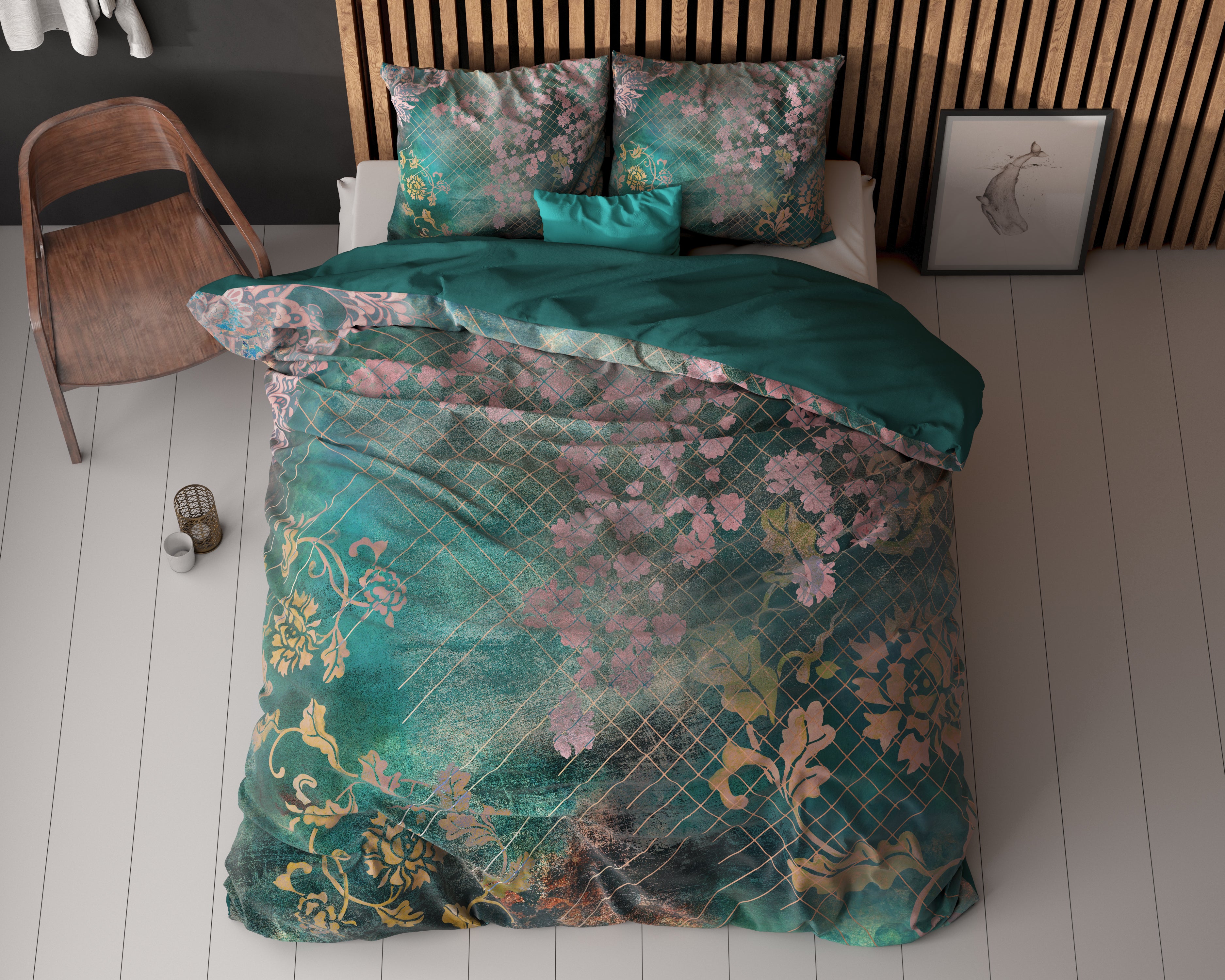 Dekbedovertrekset Raddison Flower Groen