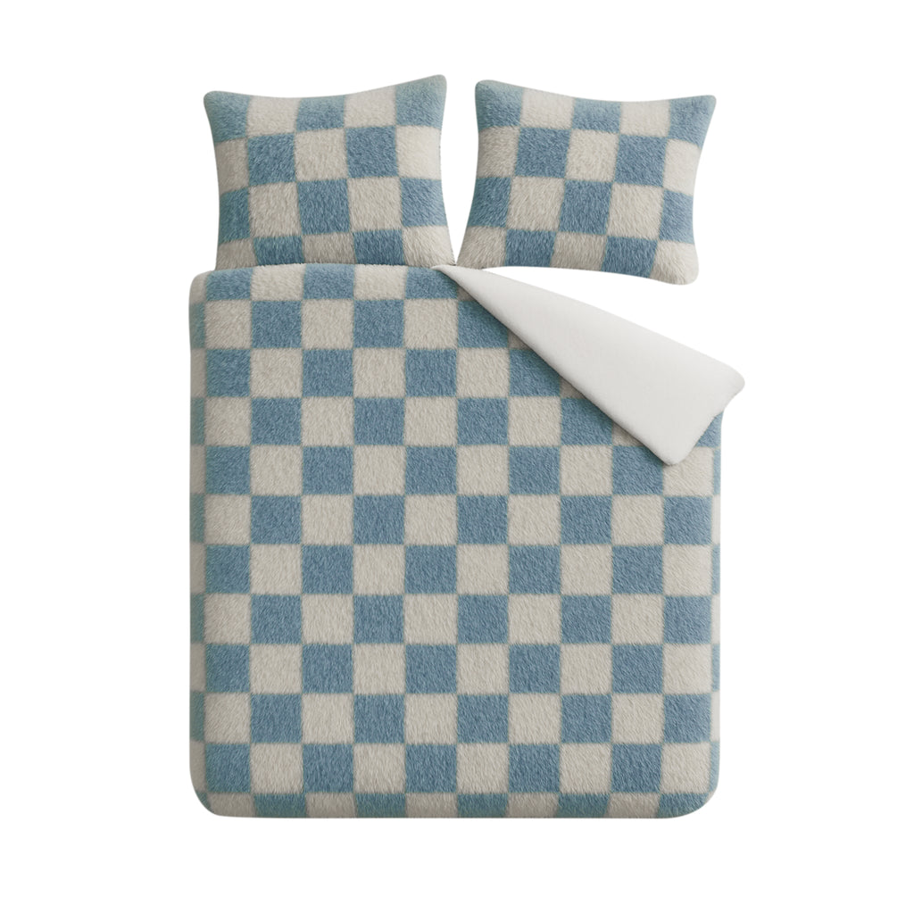 Dekbedovertrekset Soft Velvet Fleece Chess Blauw