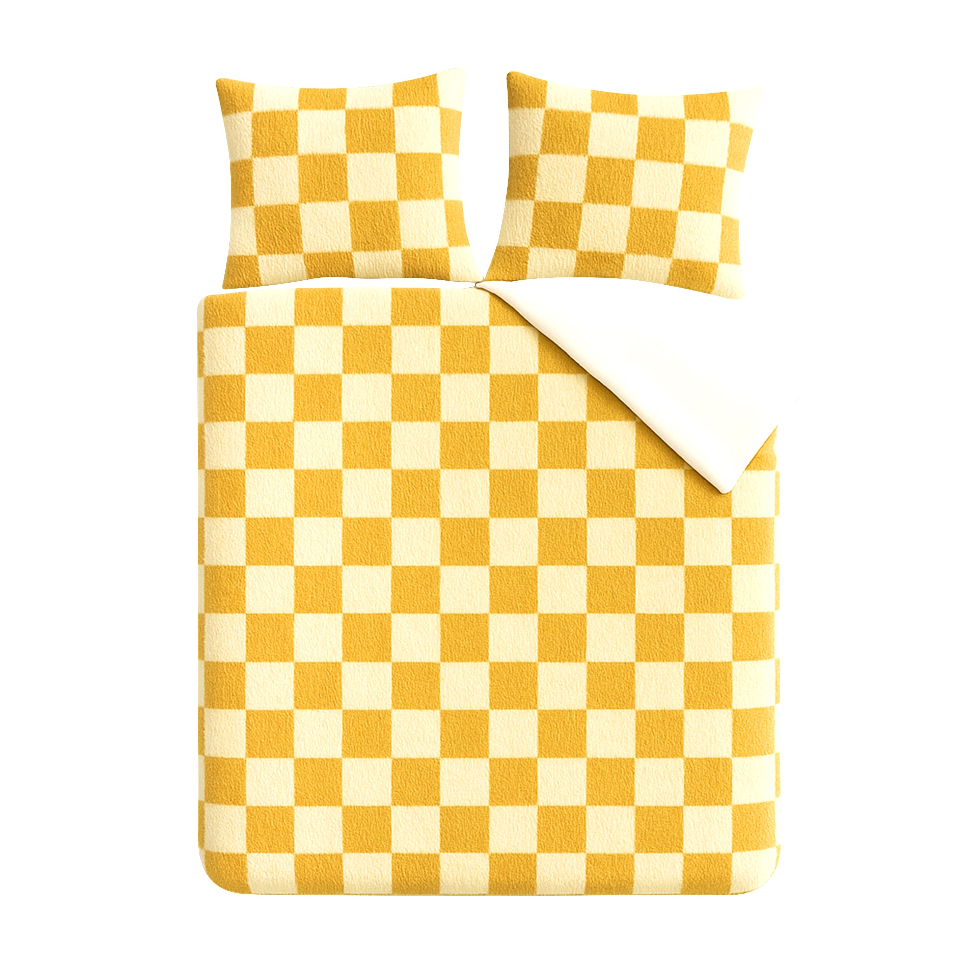 Dekbedovertrekset Soft Velvet Fleece Chess Geel