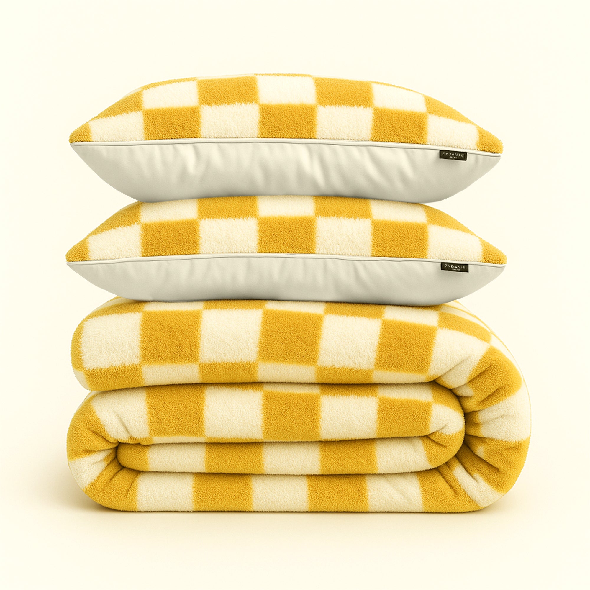 Dekbedovertrekset Soft Velvet Fleece Chess Geel