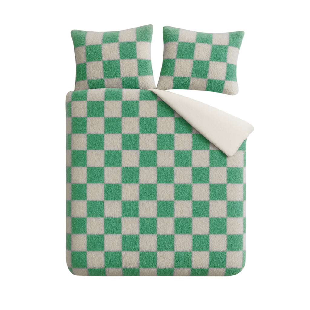 Dekbedovertrekset Soft Velvet Fleece Chess Groen