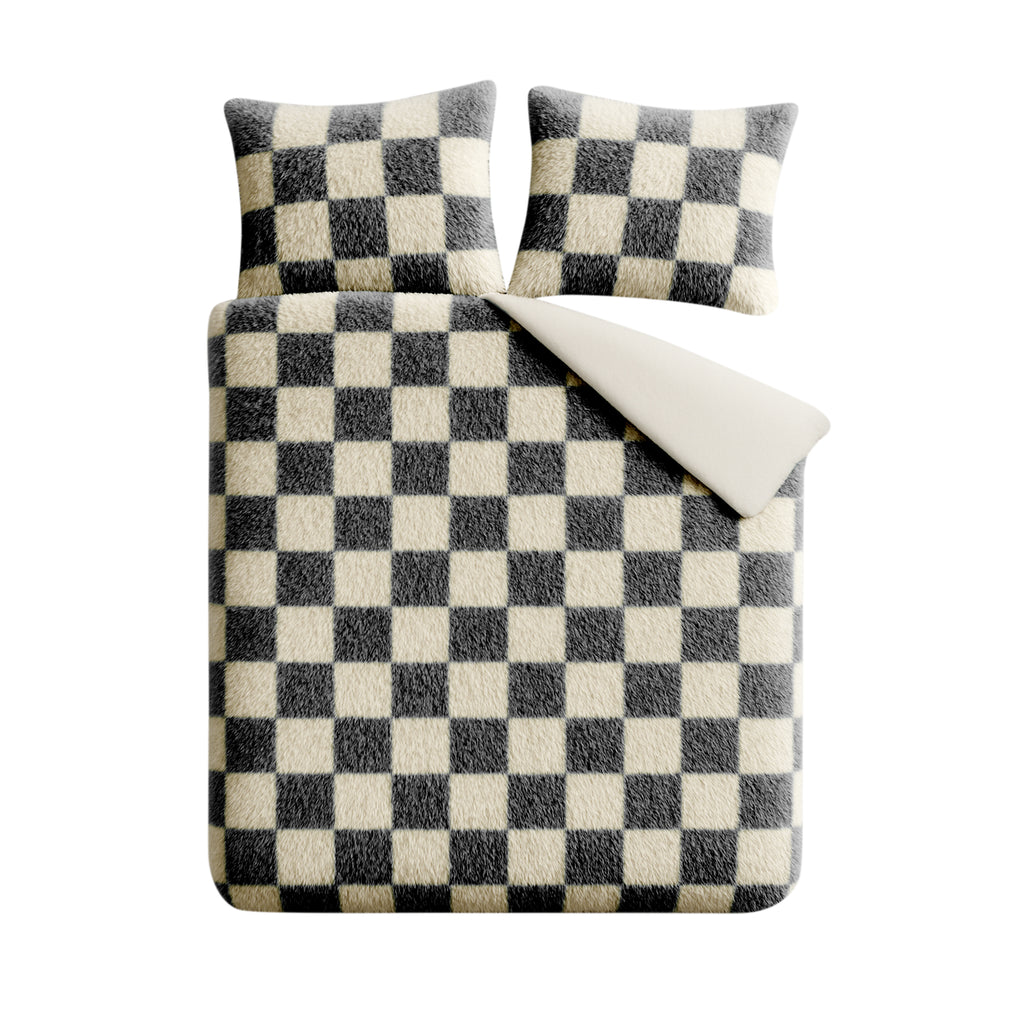 Dekbedovertrekset Soft Velvet Fleece Chess Zwart