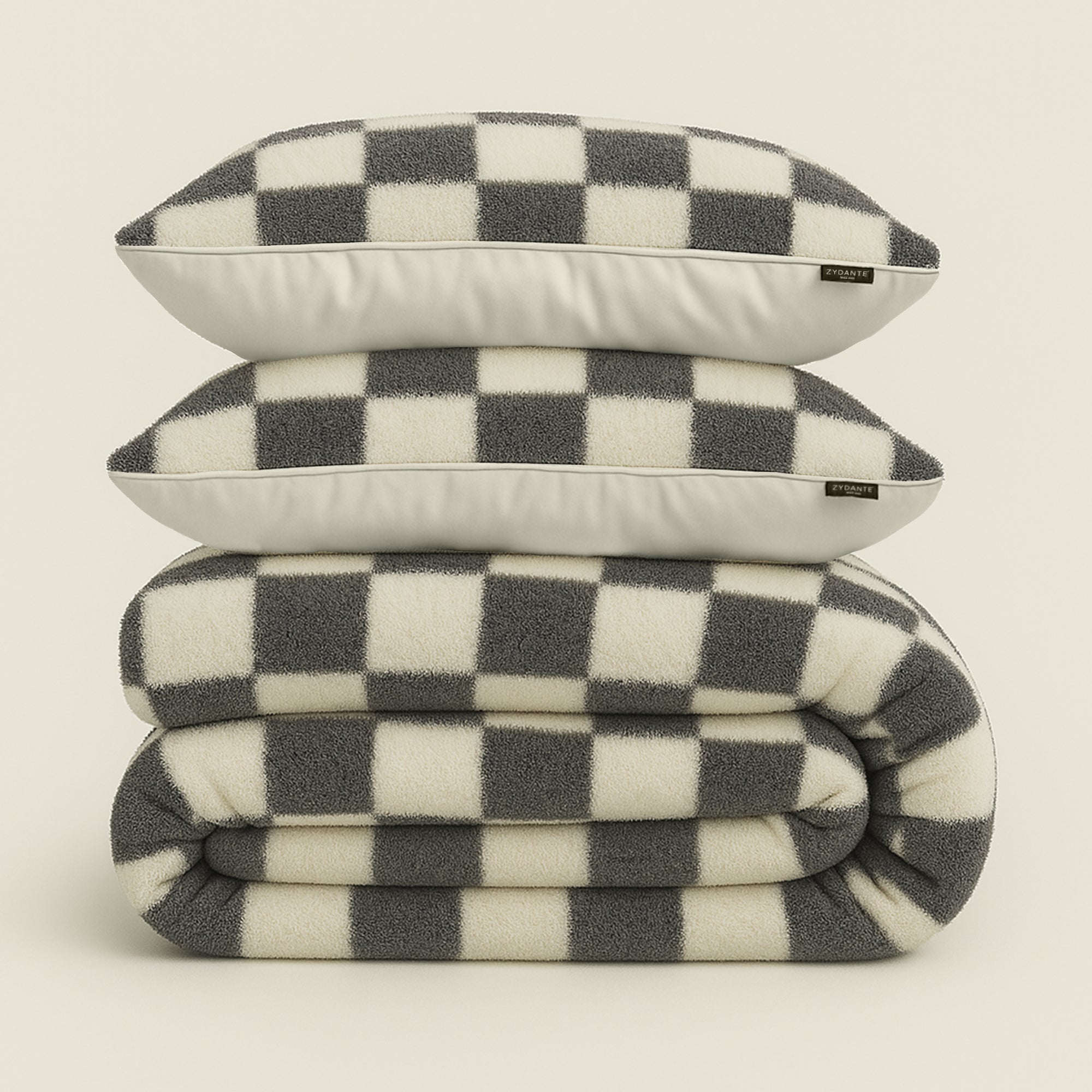 Dekbedovertrekset Soft Velvet Fleece Chess Zwart