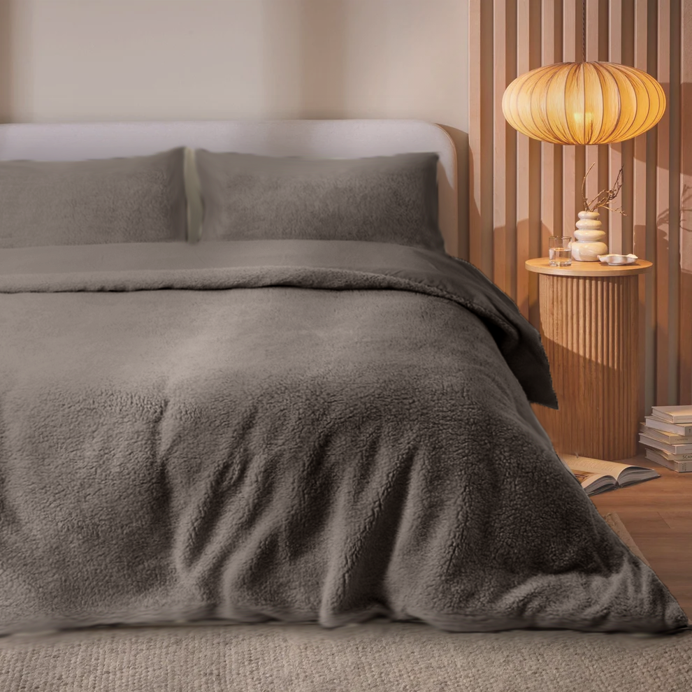 Dekbedovertrek set Teddy Kaki Taupe