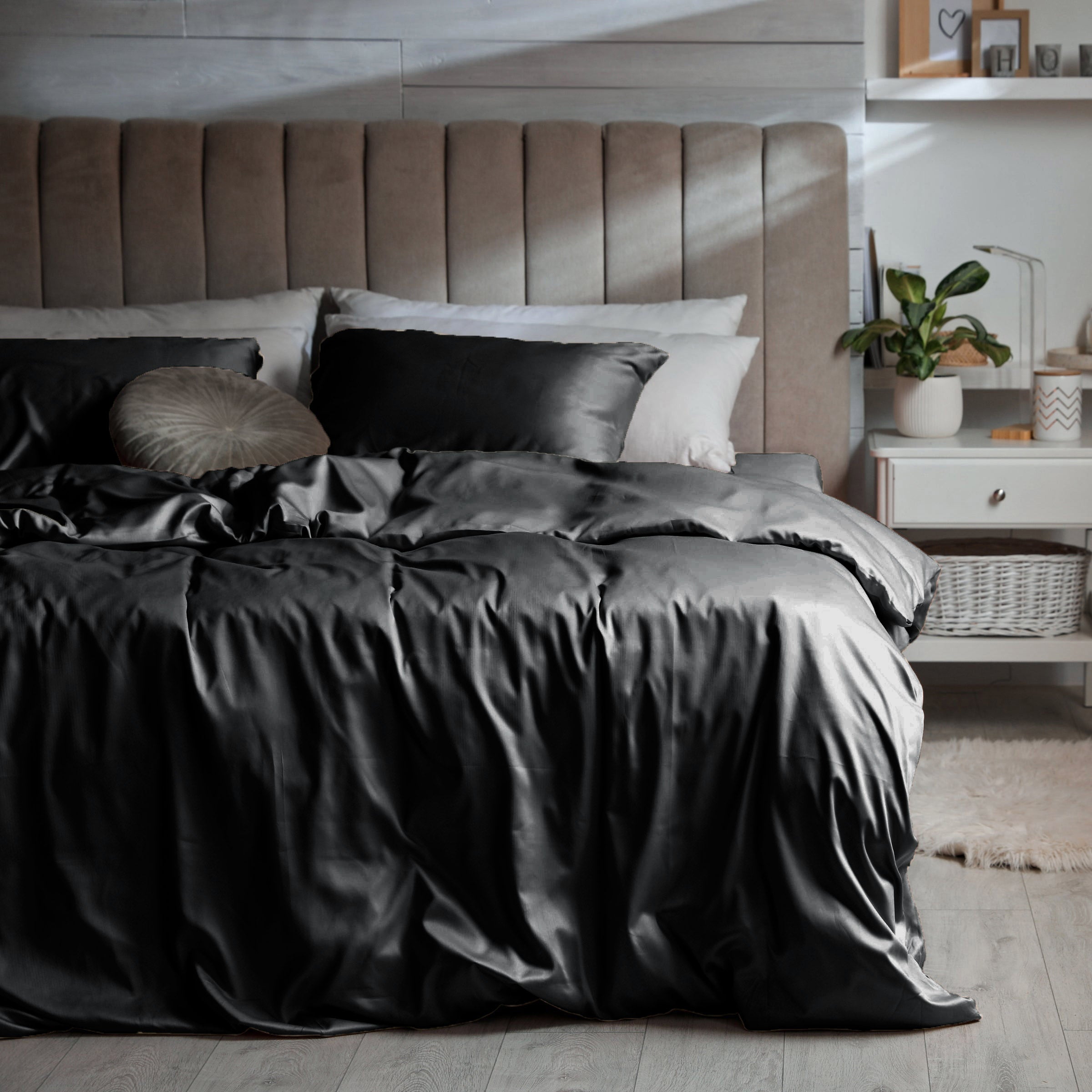 Dekbedovertrek set Effen Luxe Katoen Satijn Jet Black