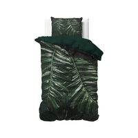 Elegante Groene Satijnkatoenen Dekbedovertrekset met Art Deco Monstera
