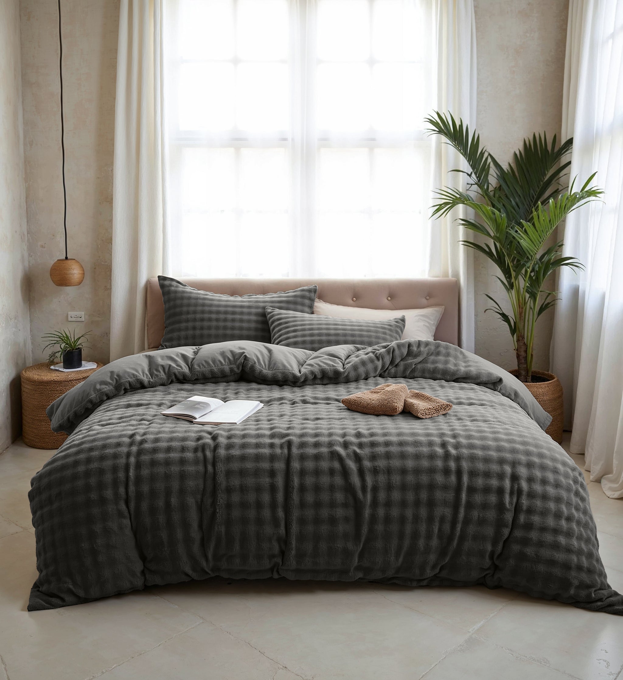 Dekbedovertrekset Pompom Antraciet